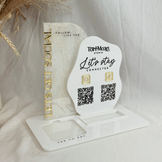 NFC "Follow Us" Sign with Card Holder & Square Reader Stand – QR Code Display for Social Media & Payments