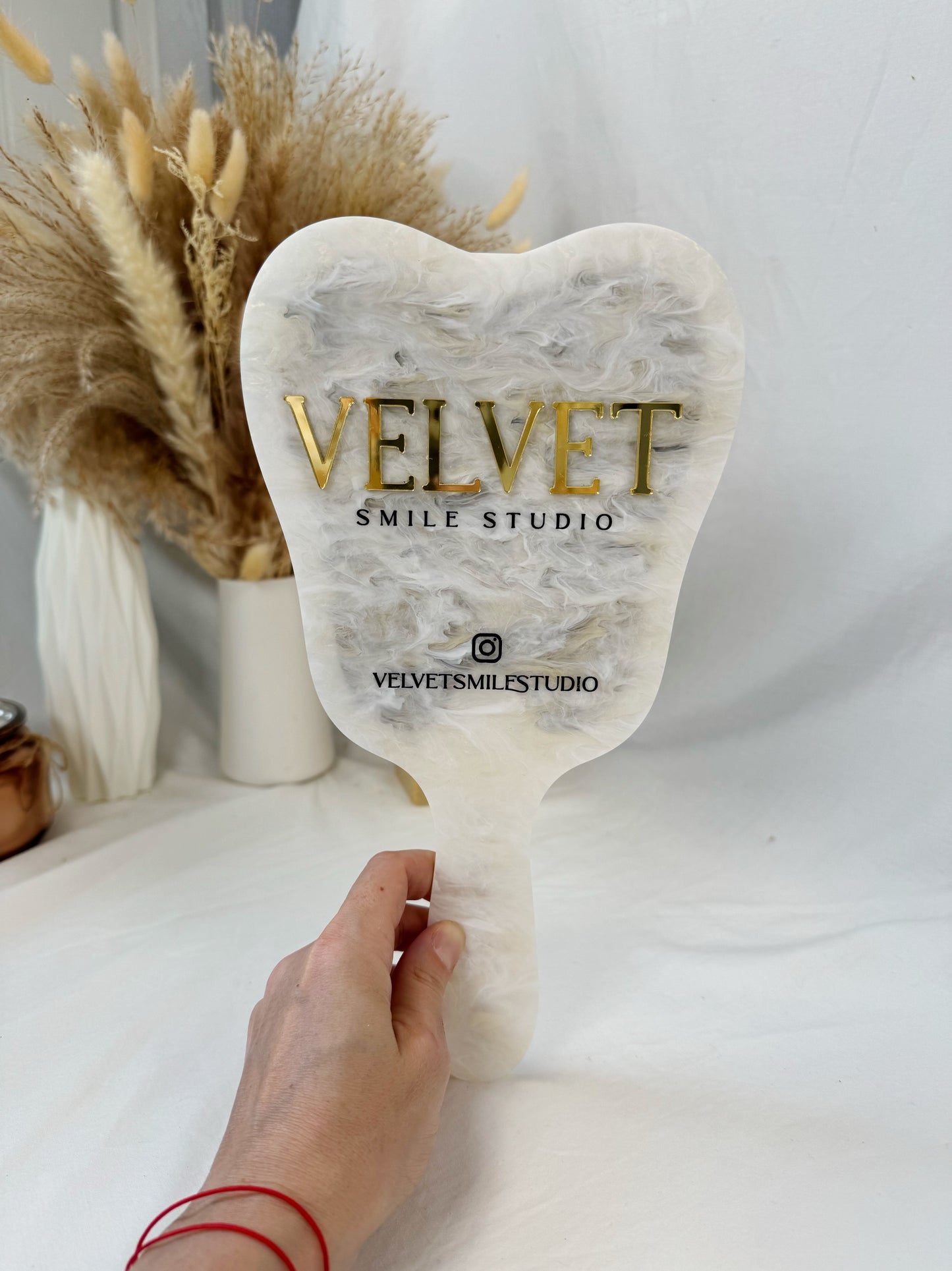 Personalized Dental Hand Mirror – Custom Tooth-Shaped Client Reveal Mirror