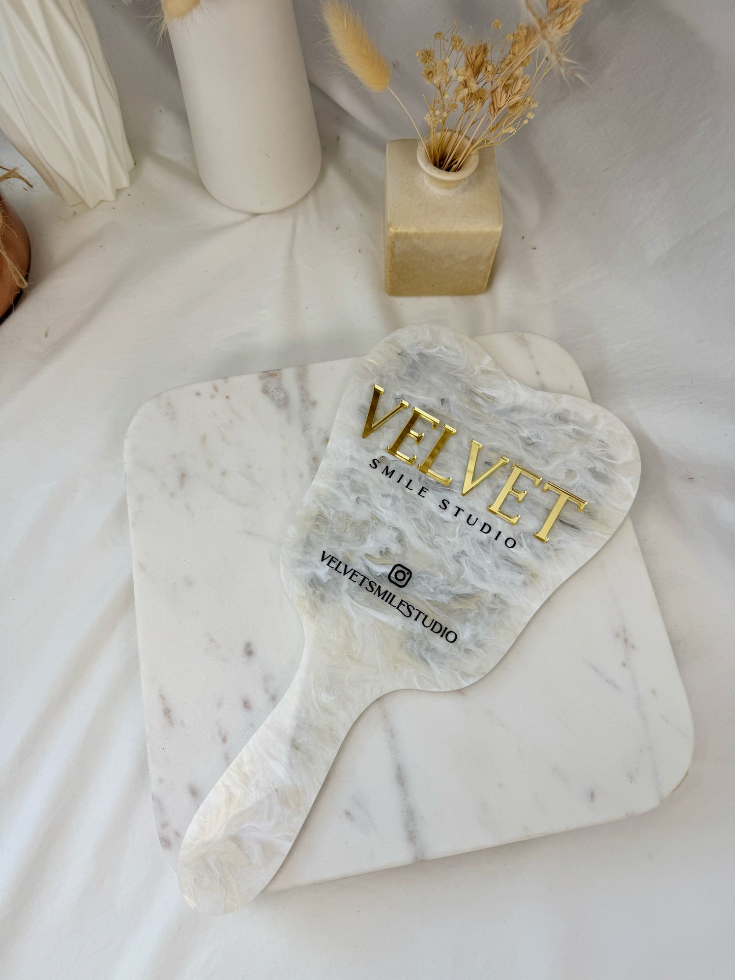 Personalized Dental Hand Mirror – Custom Tooth-Shaped Client Reveal Mirror